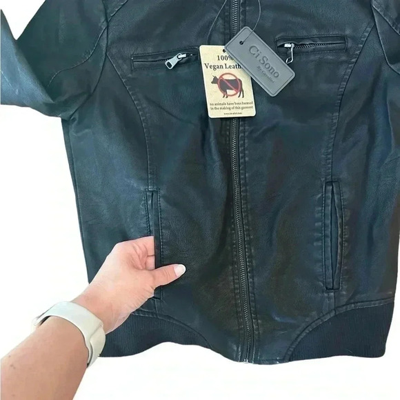 Ci Sono By Cavalini Women’s Medium Black 100% Vegan Leather Bomber Jacket - Picture 2 of 9